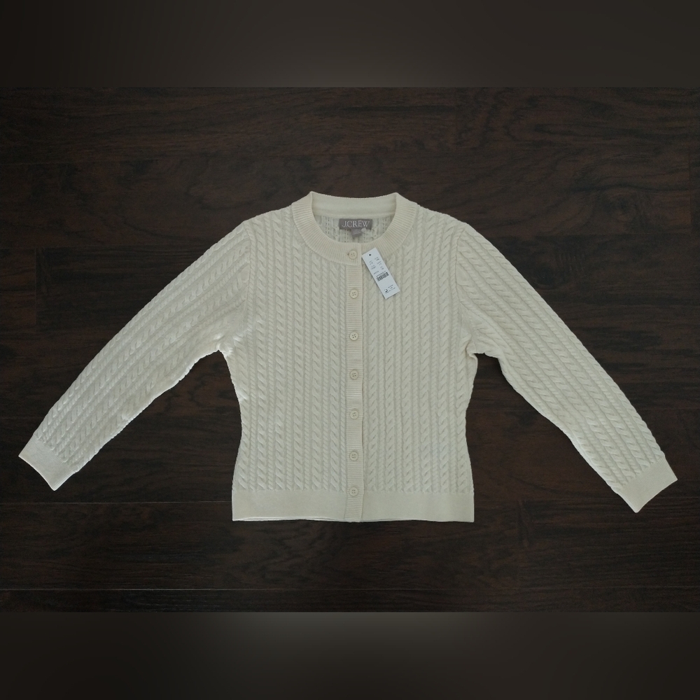 J-CREW Cable-knit crewneck cardigan in merino wool, NWT - Picture 2 of 11